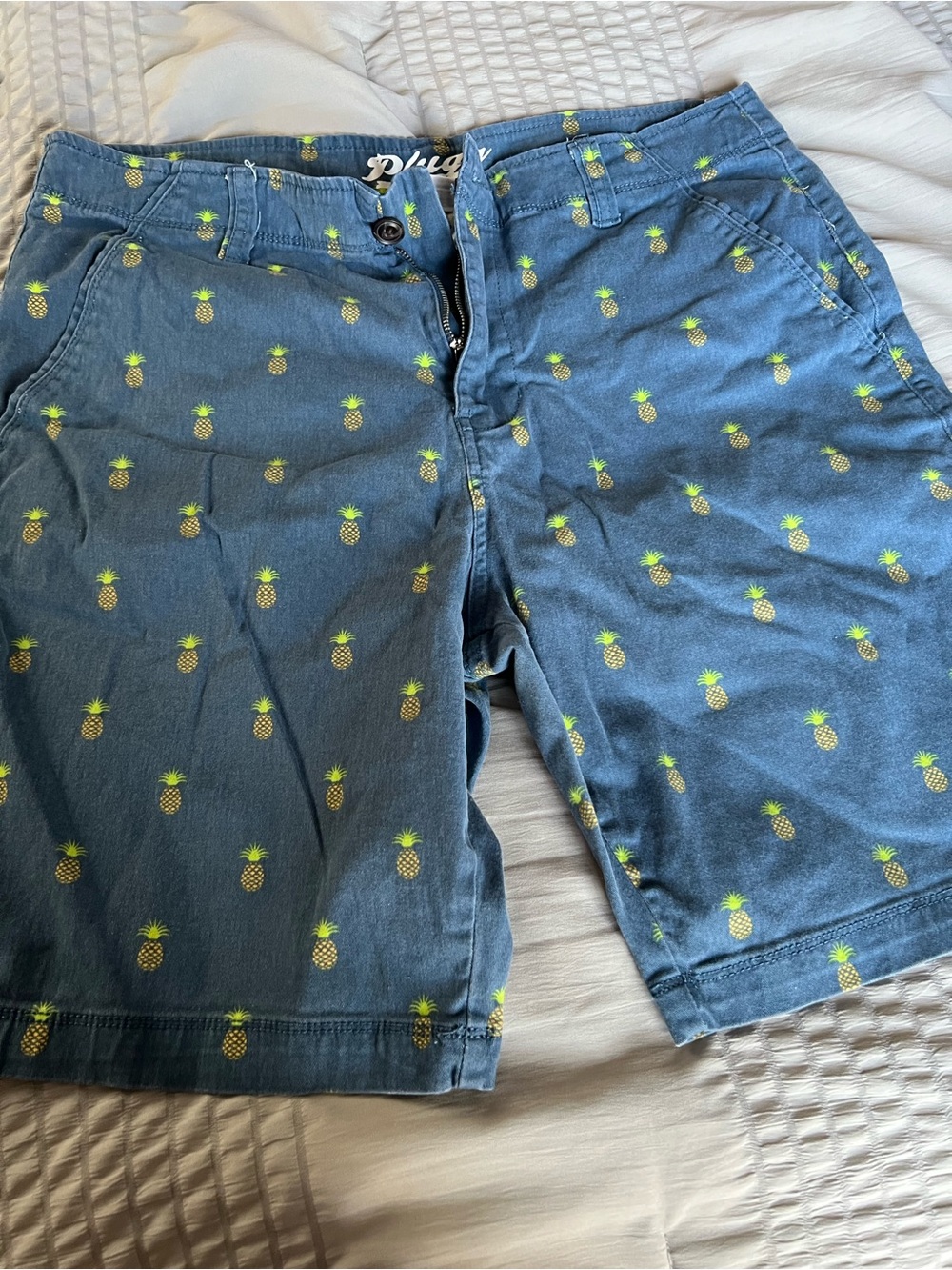 Plugg Blue Pineapple-Print Flat Front Shorts